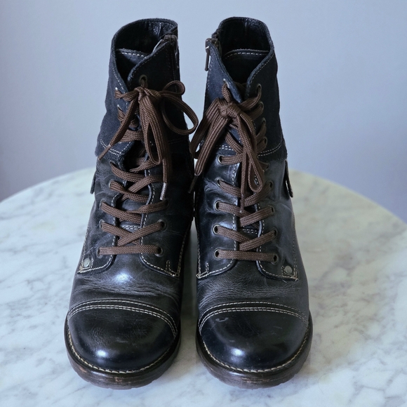 TÄŌS Crave Combat Style Black Leather Side Zip Boots EU 36 (5-5.5) VGUC - Picture 5 of 12